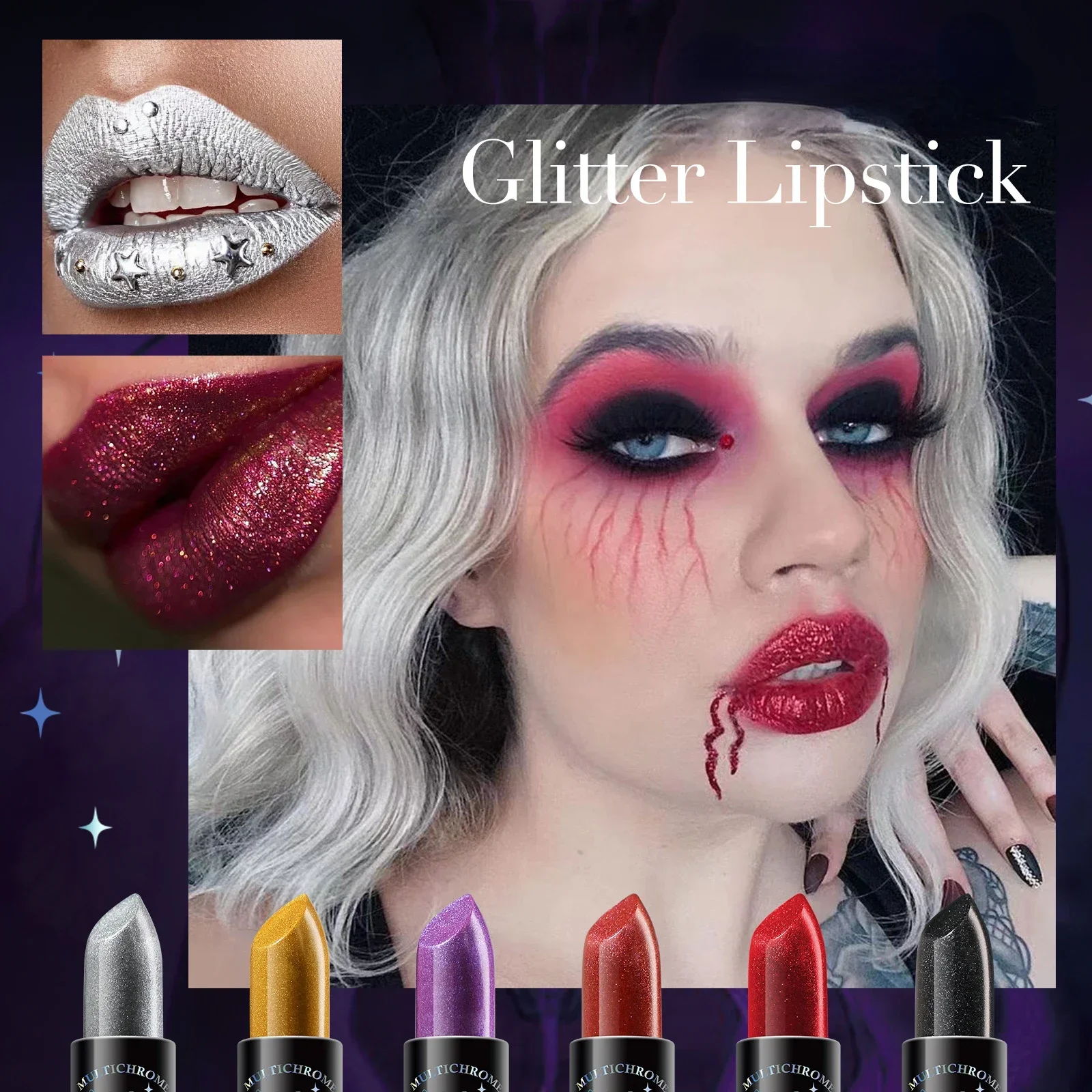 Waterproof Glitter Matte Lipstick Long Lasting Color Rendering Non-stick Cup Velvet Shiny Lipsticks Silver Gold Sexy Lips Makeup