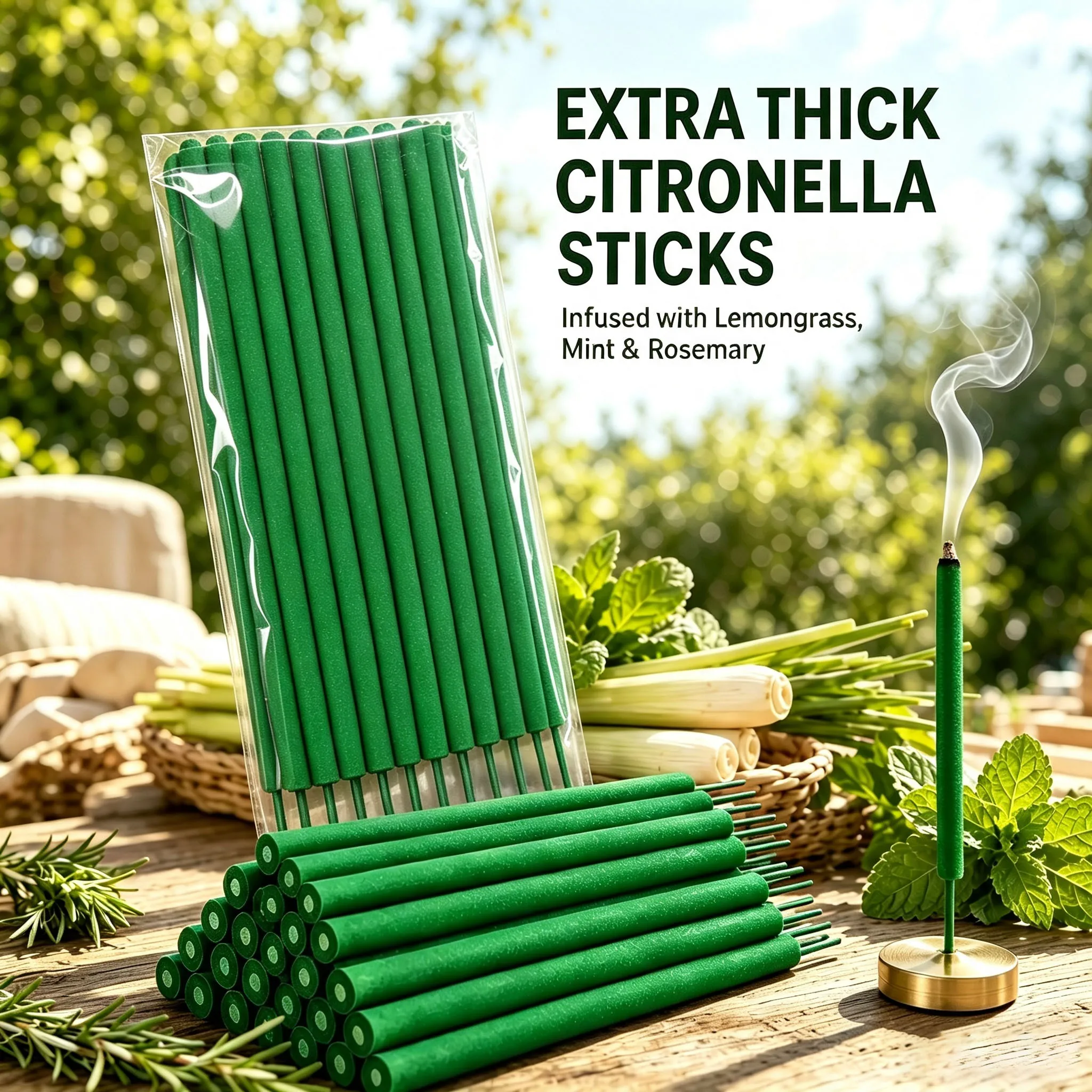 7/11/25 Extra-Large 7mm Garden Aroma Sticks |   Green Lemongrass Sticks |   Extended 27cm Aromatherapy Stick |   Home Fragrances |   Outdoor Aromatherapy |   Less Smoke |   Burns for about 1.5-2.5 Hours | Long-Lasting