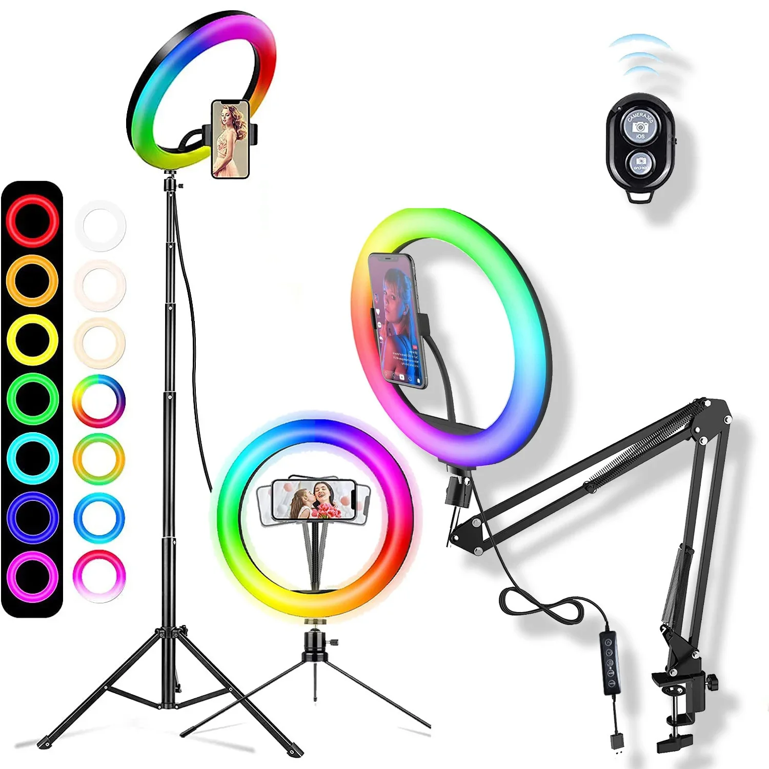 Selfie Ring Light RGB Fill LED RingLight Selfie Lamp Photography Lighting With Mobile Holder Tripod Stand For Video Youtube Live