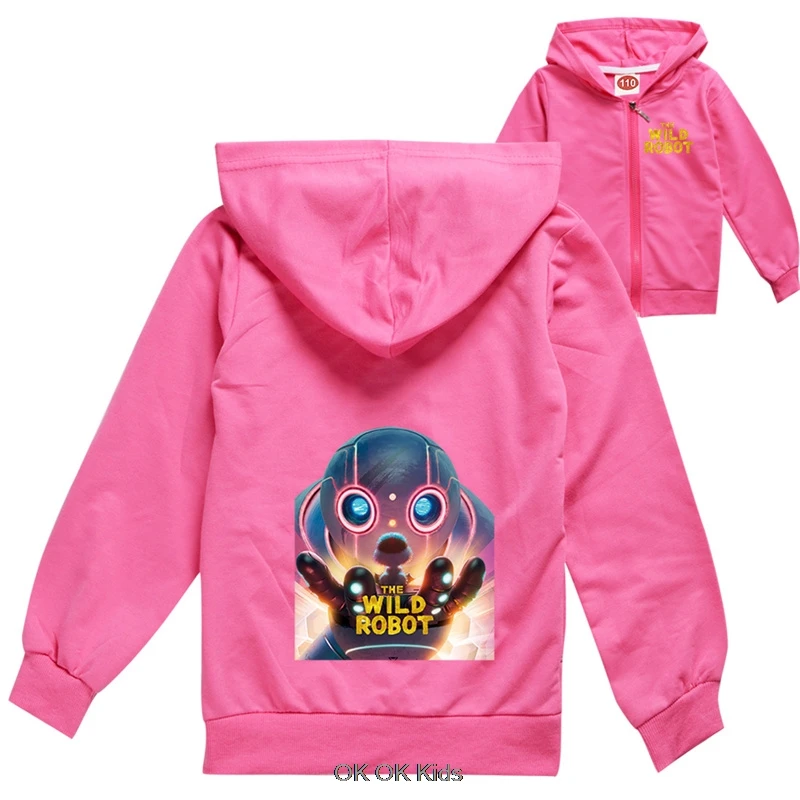 Hot The Wild Robot Children's Hooded Zipper Coat Kids Clothes Teens Boys Jackets Autumn Outwear Teens Girls Hoodies Best Gift