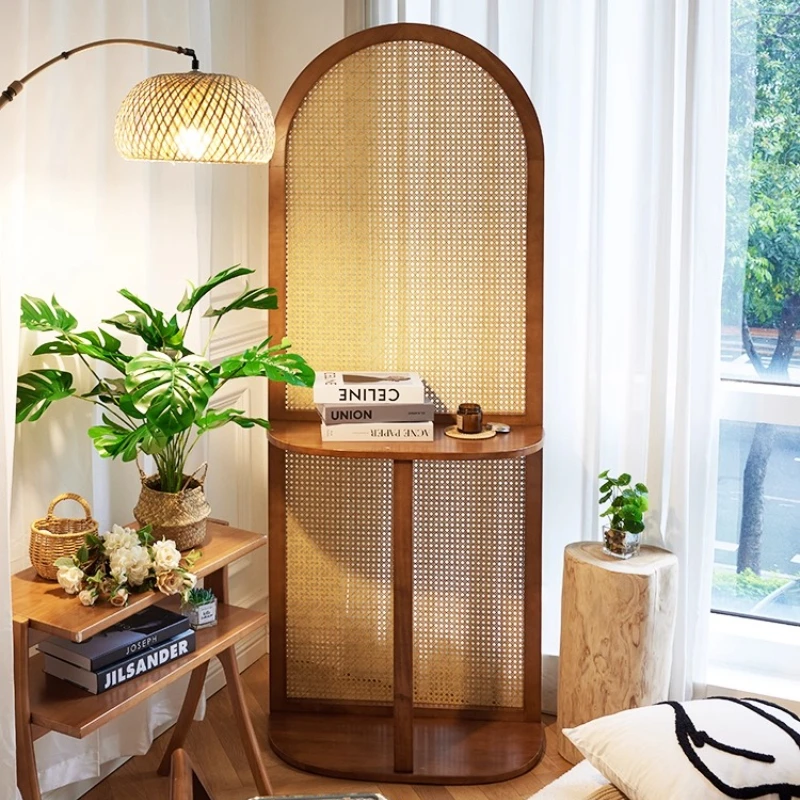 

Solid Wood Rattan Movable Storage Flower Stand Screen Partition Room Divider Interior Environment Separator Screen Partition