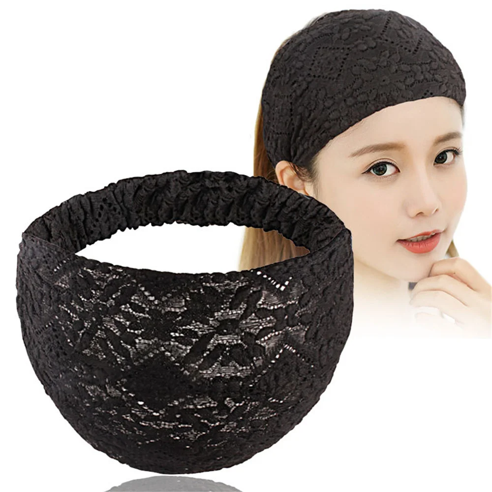 Solid Color Wide Headbands Lace Floral Elastic Turban Headwrap for Women Wash Hair Hoop Band Girls Soft Yoga Hairband