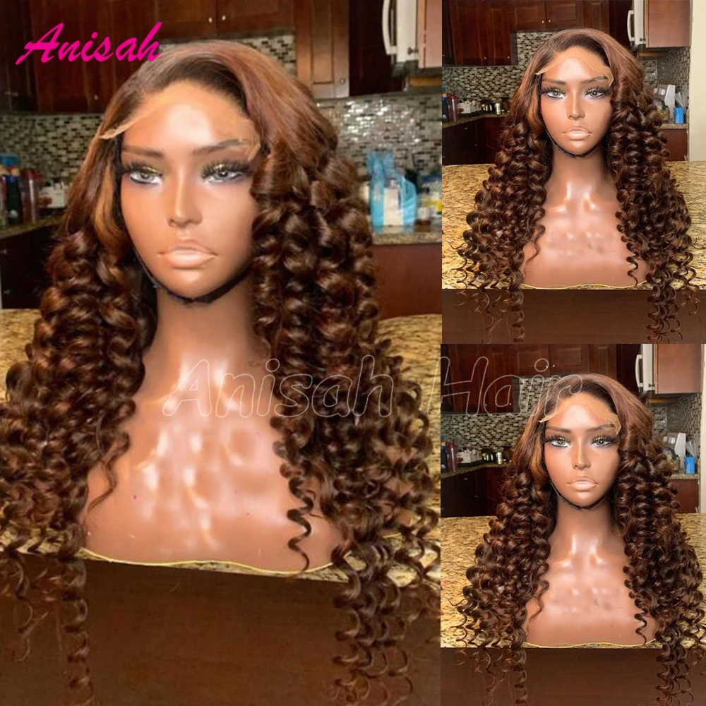 

Brazilian Virgin Hair 13x4 Brown Hd Transparent Loose Deep Wave Lace Front Human Hair Wigs Colored Lace Frontal Wig Pre Plucked