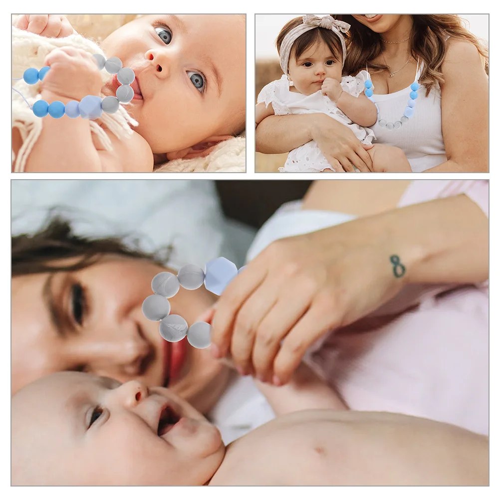 

2Pcs Contrast Color Teething Necklaces Soft Silicone Baby Teething Necklaces for Infants Mom Wear Comfortable Necklace