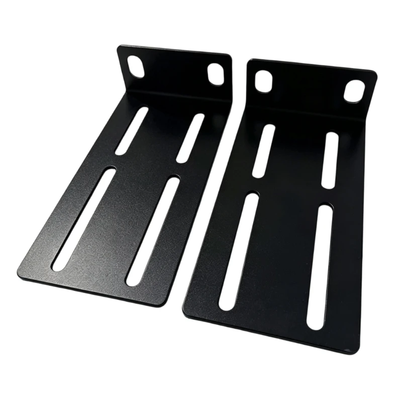 88MM 1U Rack Mount Brackets in Black Metal with Positioning Opening Layout for Rack Cabinet Equipment Mounting and Hardware
