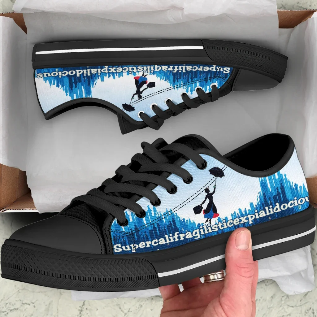 ELVISWORDS New Mary Poppins Design Black Soft Sole Sneakers Lightweight Outdoor Casual Shoes Comfortable Canvas Shoes Zapatos