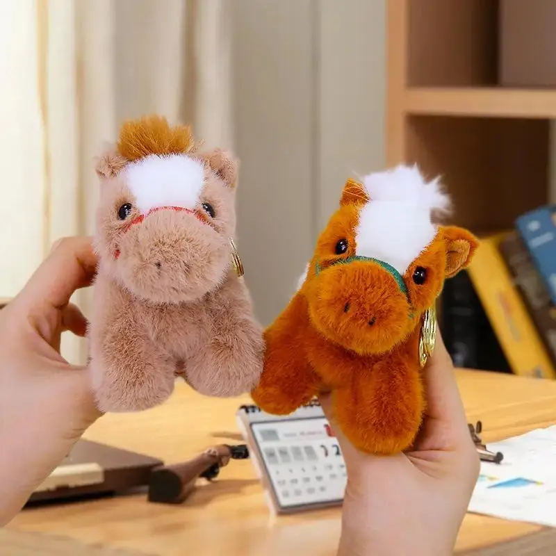 Cute Zodiac Horse Keychain Plush Toy Kawaii Stuffed Doll Bag Pendant Decoration Backpack Hanging New Year GiftHot
