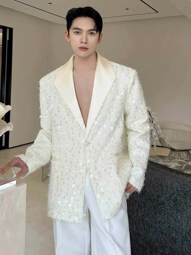 SYUHGFA 2025 Autumn Stage Performance Men's Blazers Sequins Design Niche Lapel Loose Single Breasted Male Suit Jackets Chic