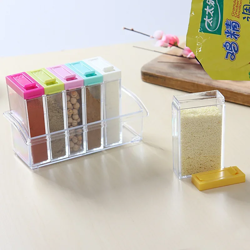 6 Color / Set  Spice Jar Set Seasoning Bottle Transparent Colorful Lid Kitchen Condiment Cruet Storage Container