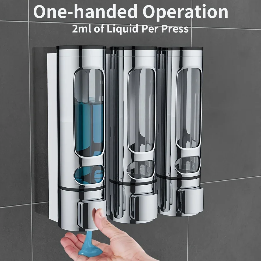 3-in-1 Wall-Mounted Soap Dispenser, No Drilling Required - Bathroom Organizing Storage Rack, Modern ABS Manual Soap Dispenser