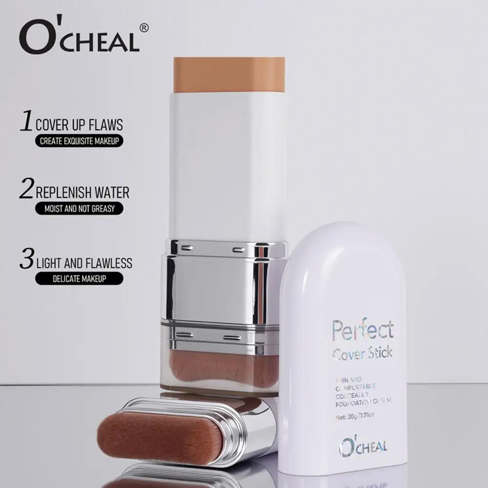 O'CHEAL 2 en 1, Barra de Cobertura de Doble Punta, 20g, Base y Corrector con Brocha, Alta Cobertura, 5 Colores para un Maquillaje Natural e Impecable