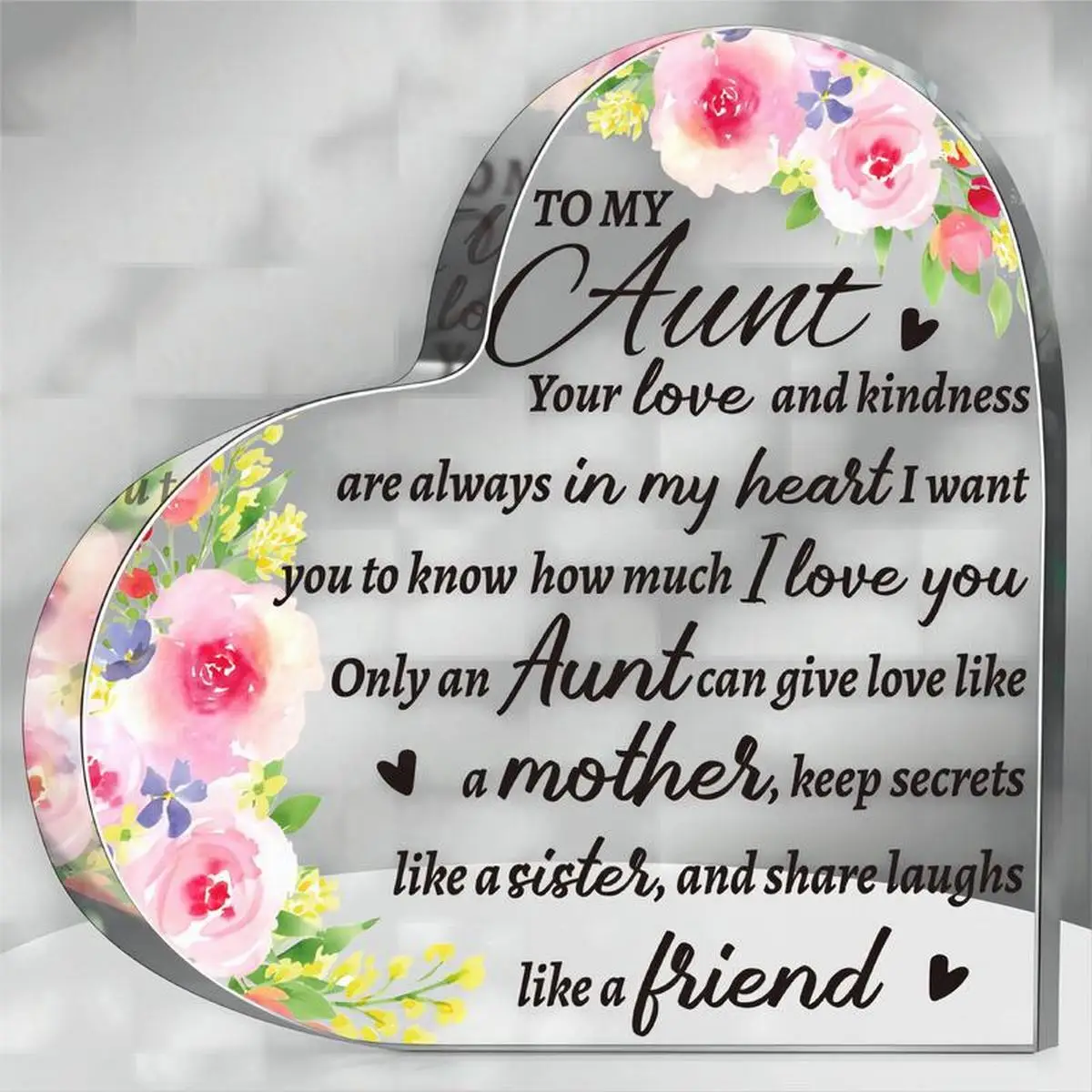 Your Love And Kindness Always In My Heart Aunt Acrylic Decor,Watercolor Pink Rose Heart Acrylic Table Sign Gift For Aunt Keepsake