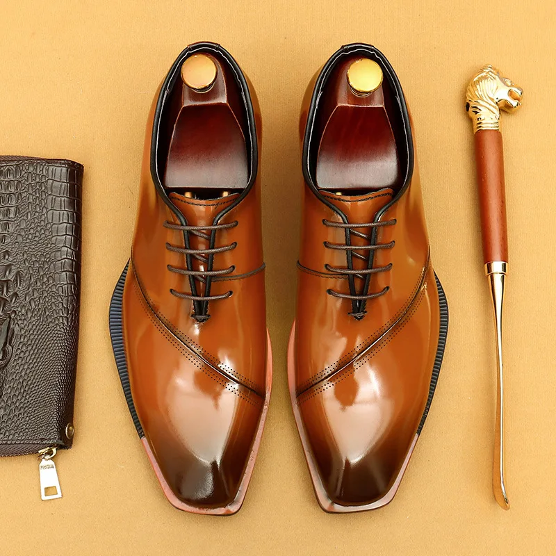 

Men'S Genuine Leather Vintage High Quality Shoes Luxury Wedding Formal Dress Classic Elegant Italian Black Shoe