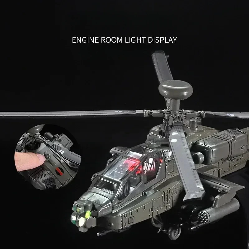 1/32 Apache Armed Helicopter Alloy Diecast Airplane Model Toy Simulation Sound Light Airplane Model Collection Boy Holiday Gifts