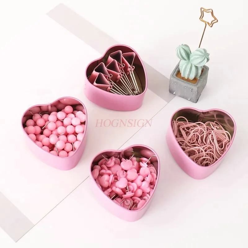 52pcs Pink push pin Paper Clip Kawaii Stationery Clear Binder Clips Photos Tickets Notes Letter Thumbtack set Stationery