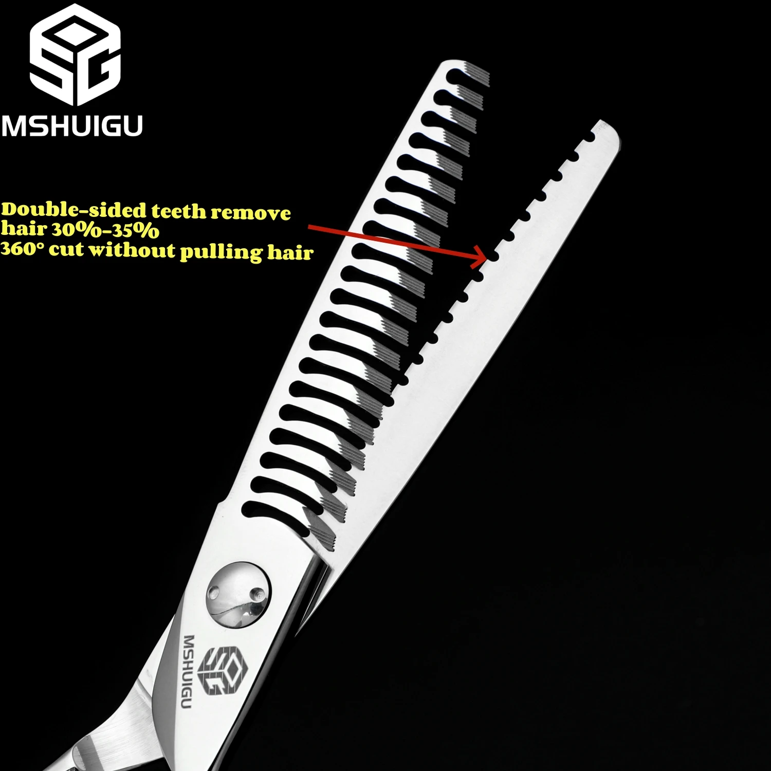 MSHUIGU Professionelle Friseurschere Multifunktionale Effilierschere mit Zähnen auf Beiden Seiten VG10 6 Zoll – Detail 7