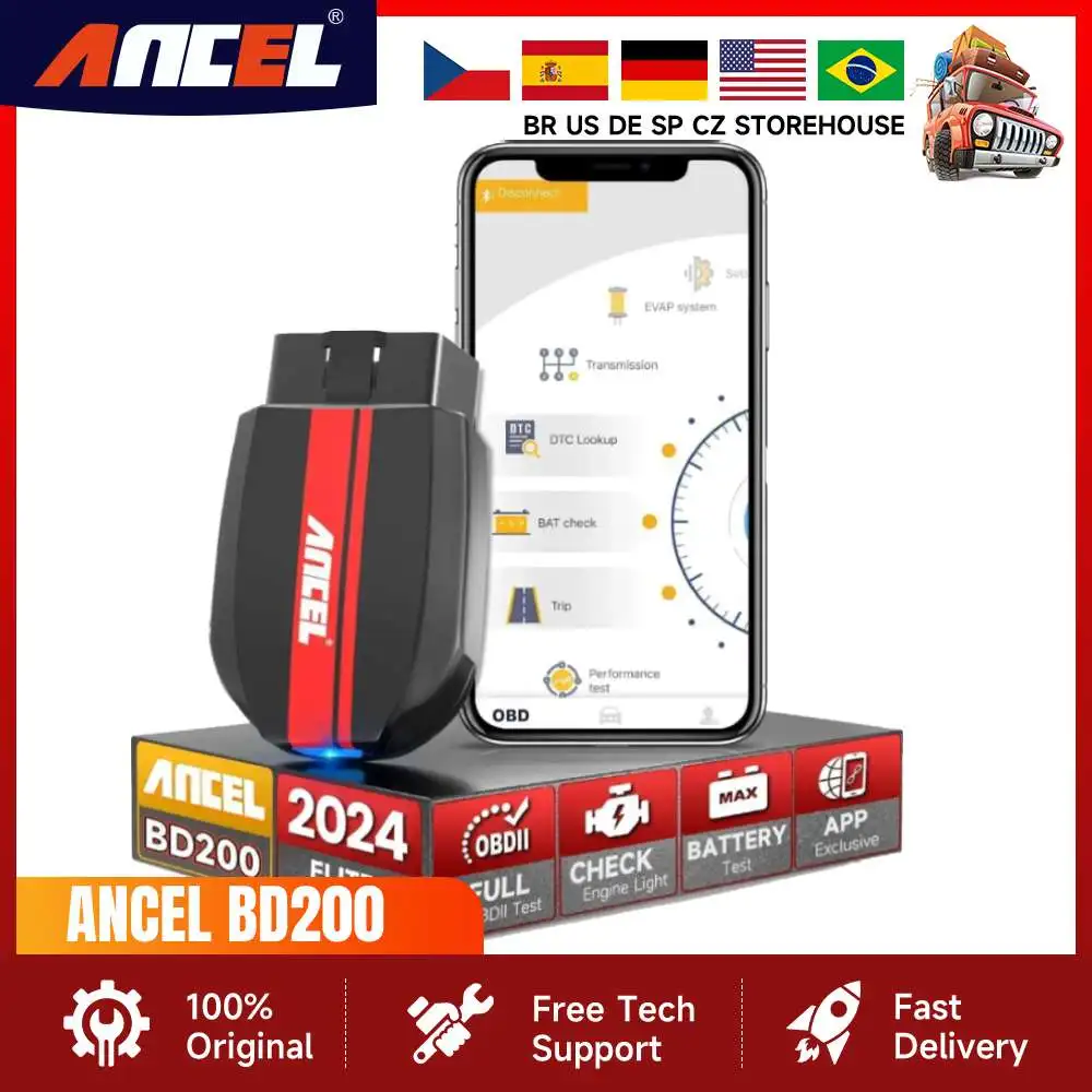 ANCEL BD200 OBD2 Scanner Bluetooth 5.0 Code Reader Check Engine Diagnostic Scan Tools with Car Battery Test for Android IOS iPad