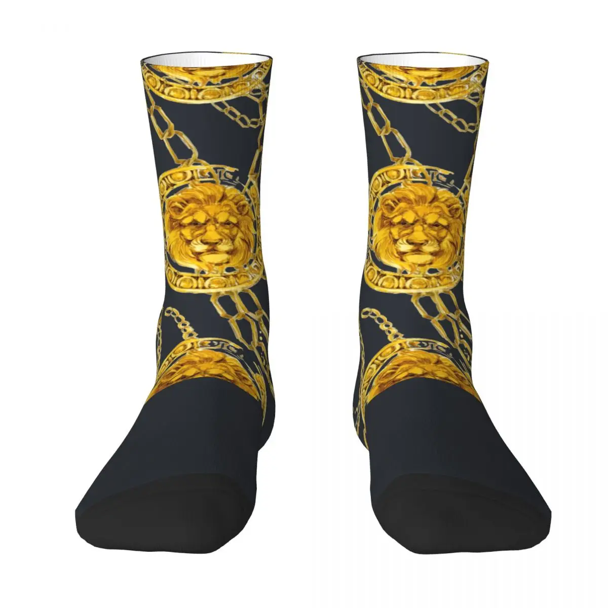 Golden Lions And Damask Stockings Graphic Fashion Socks Winter Non Skid Socks Adults Men Running High Quality Socks