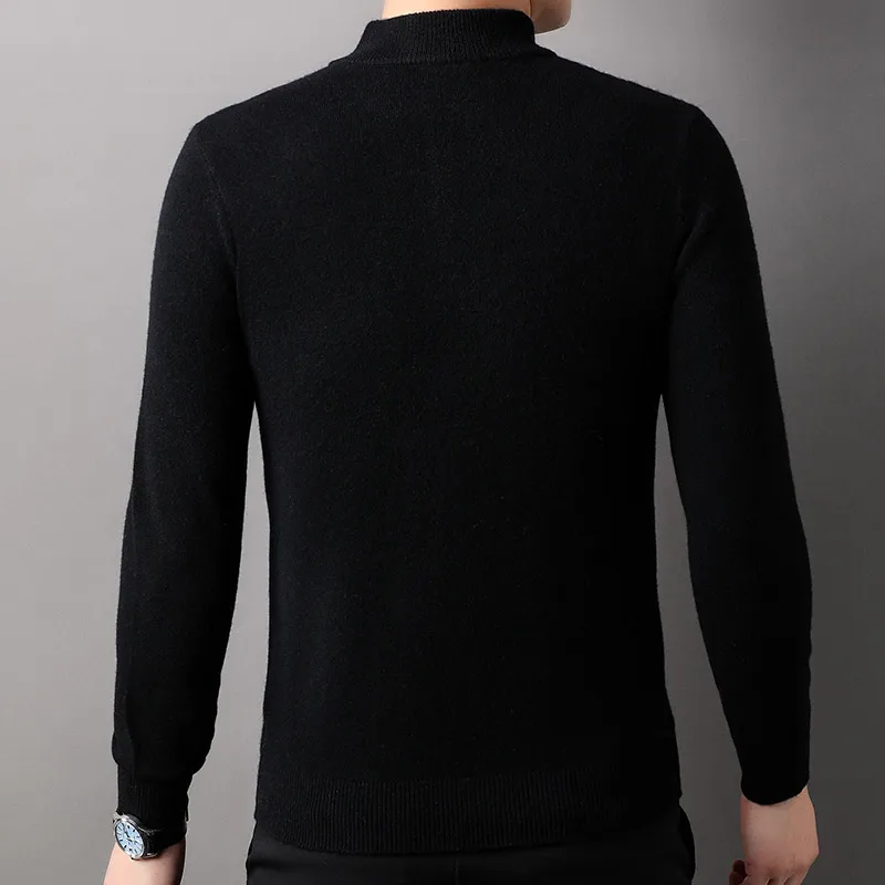 New Mock Neck Sweater Casual Men's Pullovers Knitted 100% Wool Sweaters Warm Men Pure Woolen Argyle Button Half Open Sweater