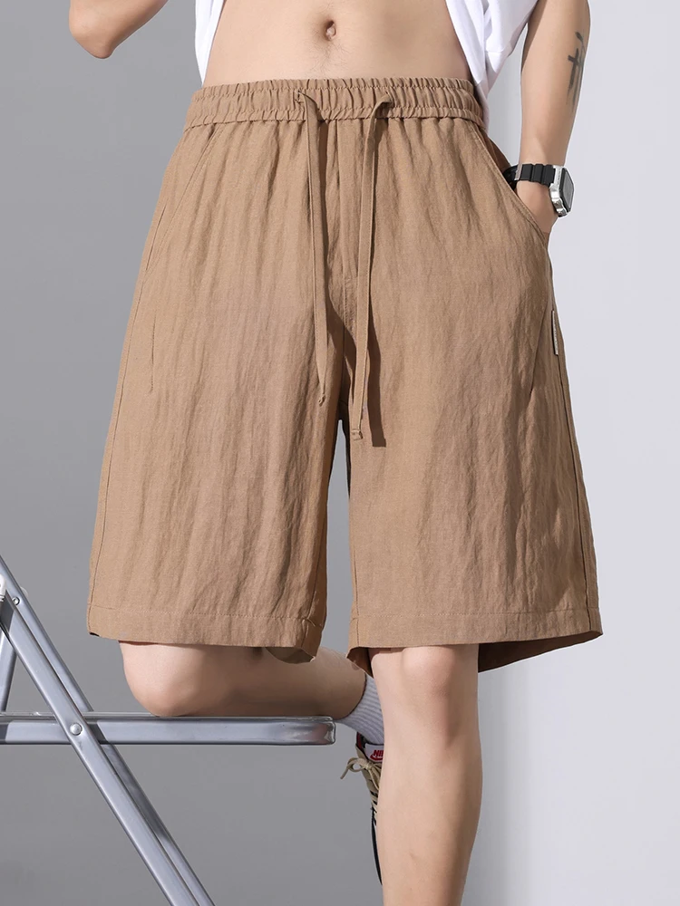 

Summer Thin Ice Silk Linen Casual Men's orts Loose Straight Leg Wide Five-Quarter Pants Faionable American Brand