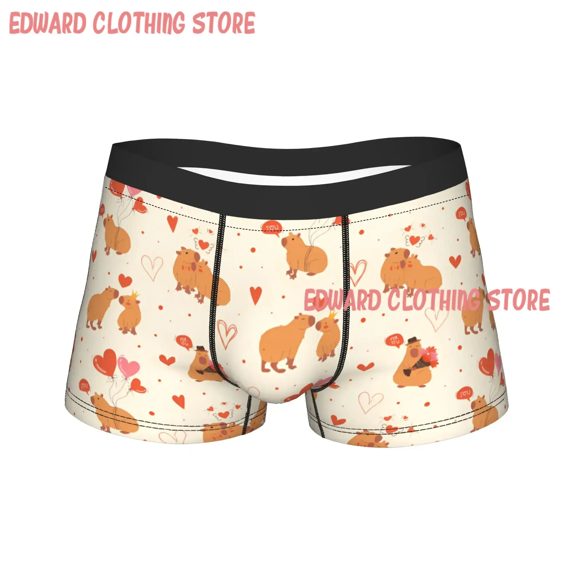 Pink Heart Capybara Boxer Brief  Underwear Trenky Men Classic Boxershorts Custom Oversize Underpants