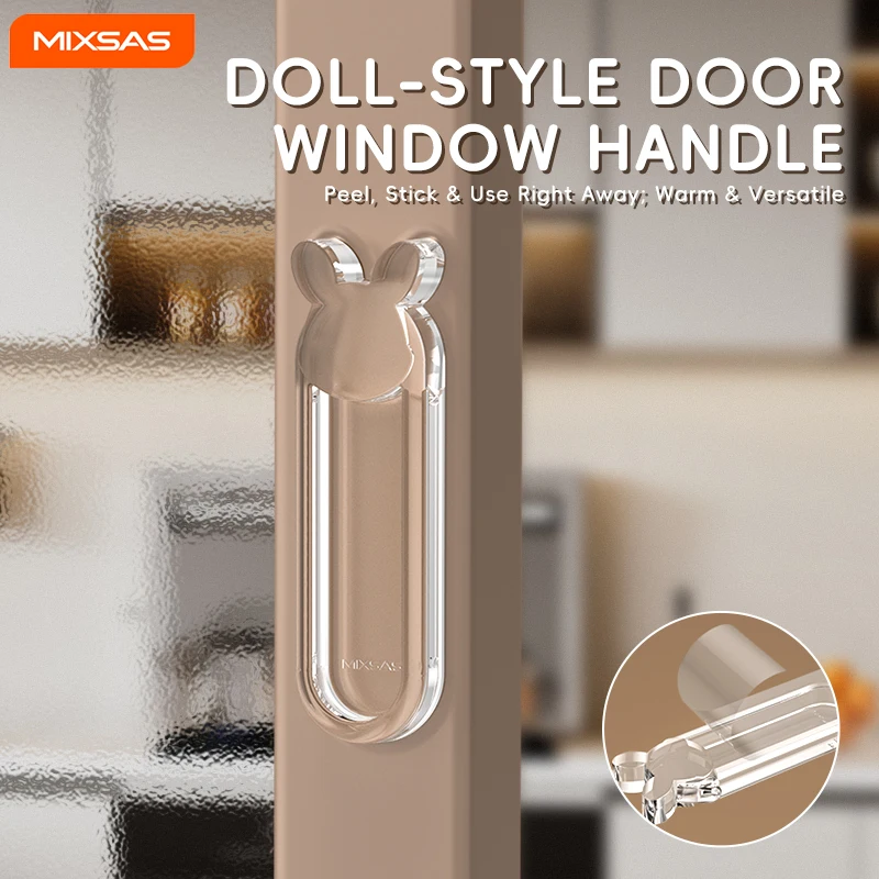 

MIXSAS Rabbit Acrylic Sliding Door Handle Nail-free Self-adhesive Door Handle Transparent Pull for Kitchen Cabinet Glass Wardrob