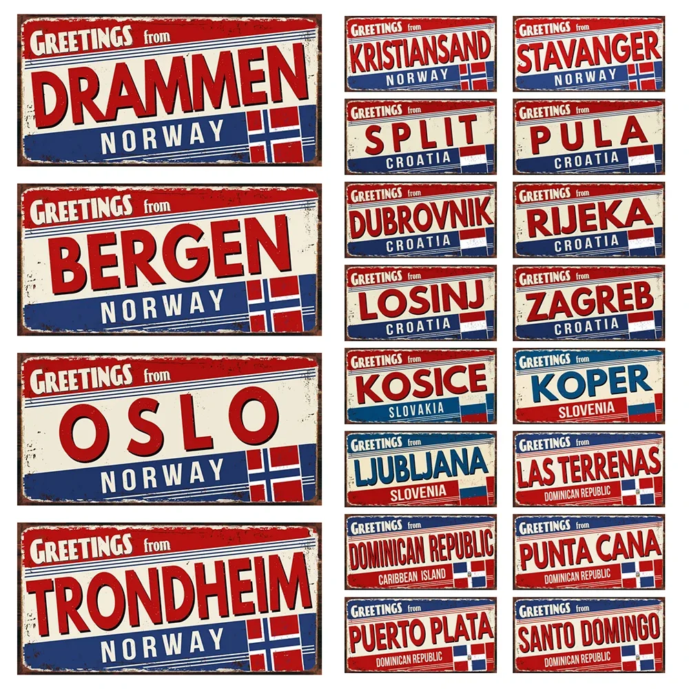 

【YZFQ 】 Norway Slovenia Croatia Metal Sign Vintage Decorative Plate Wall Art Retro Home Decor Craft Souvenirs 30X15CM KL-0318A