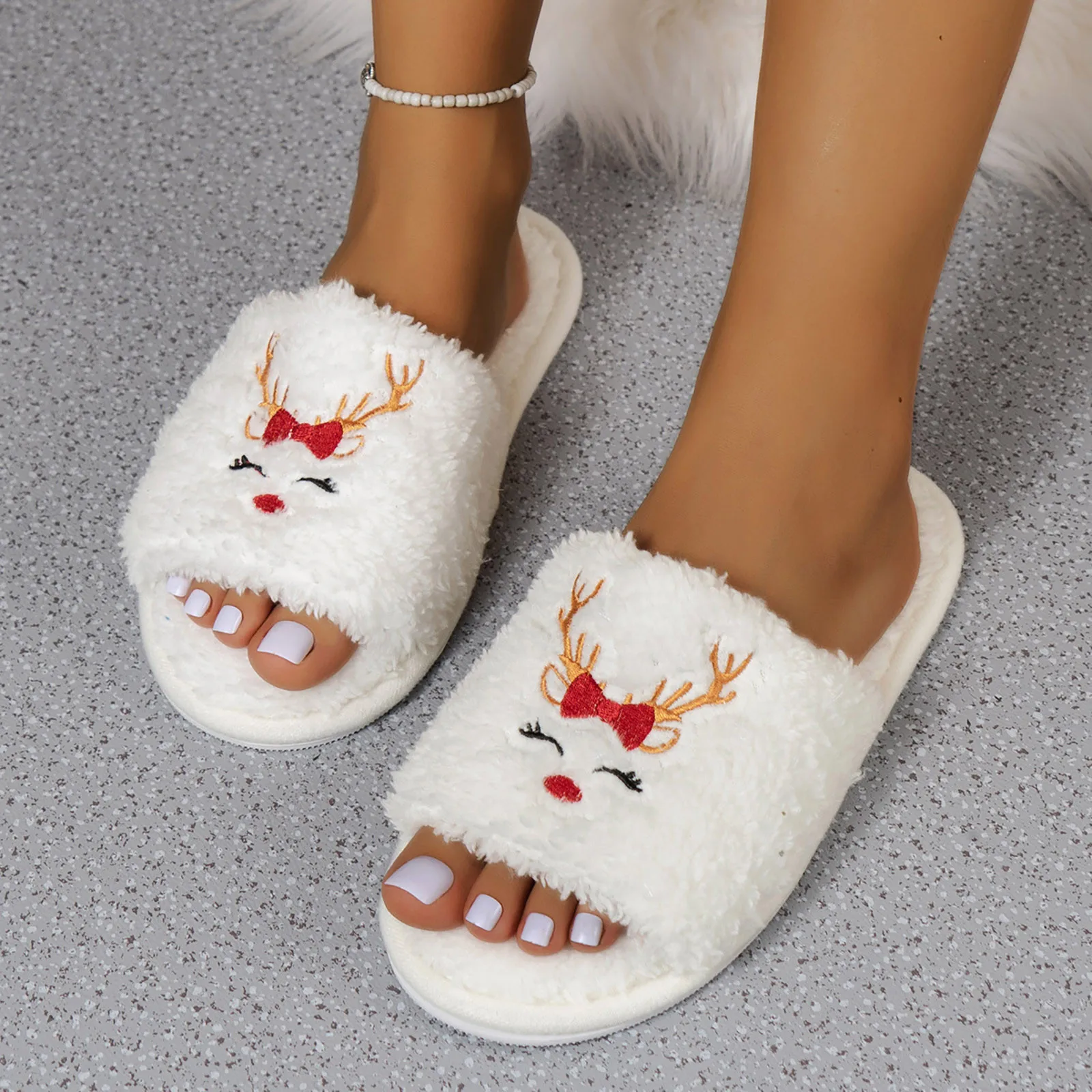 New Popular Women's Christmas Antlers Cotton Slippers Ladies Opening Home Leisure Winter Warm Cute Fashion Couple Slippers