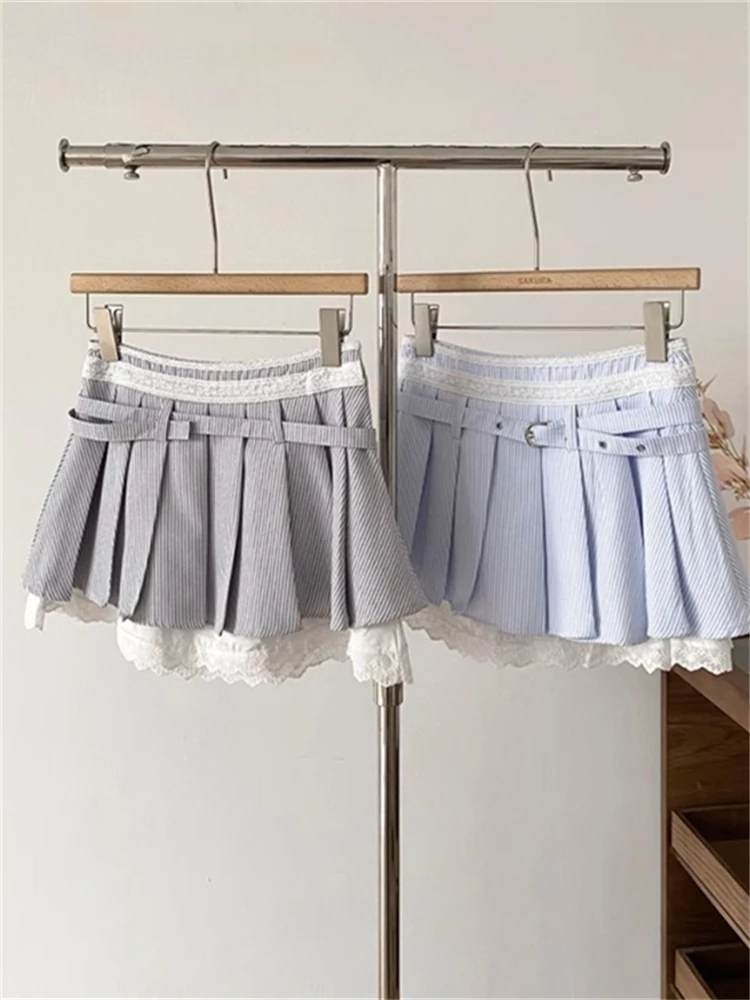 

Preppy Style Women's Skirt Sweet Lace Striped Skirt Fashionable Versatile Temperament Short Skirt 2025 New Women's Clothing