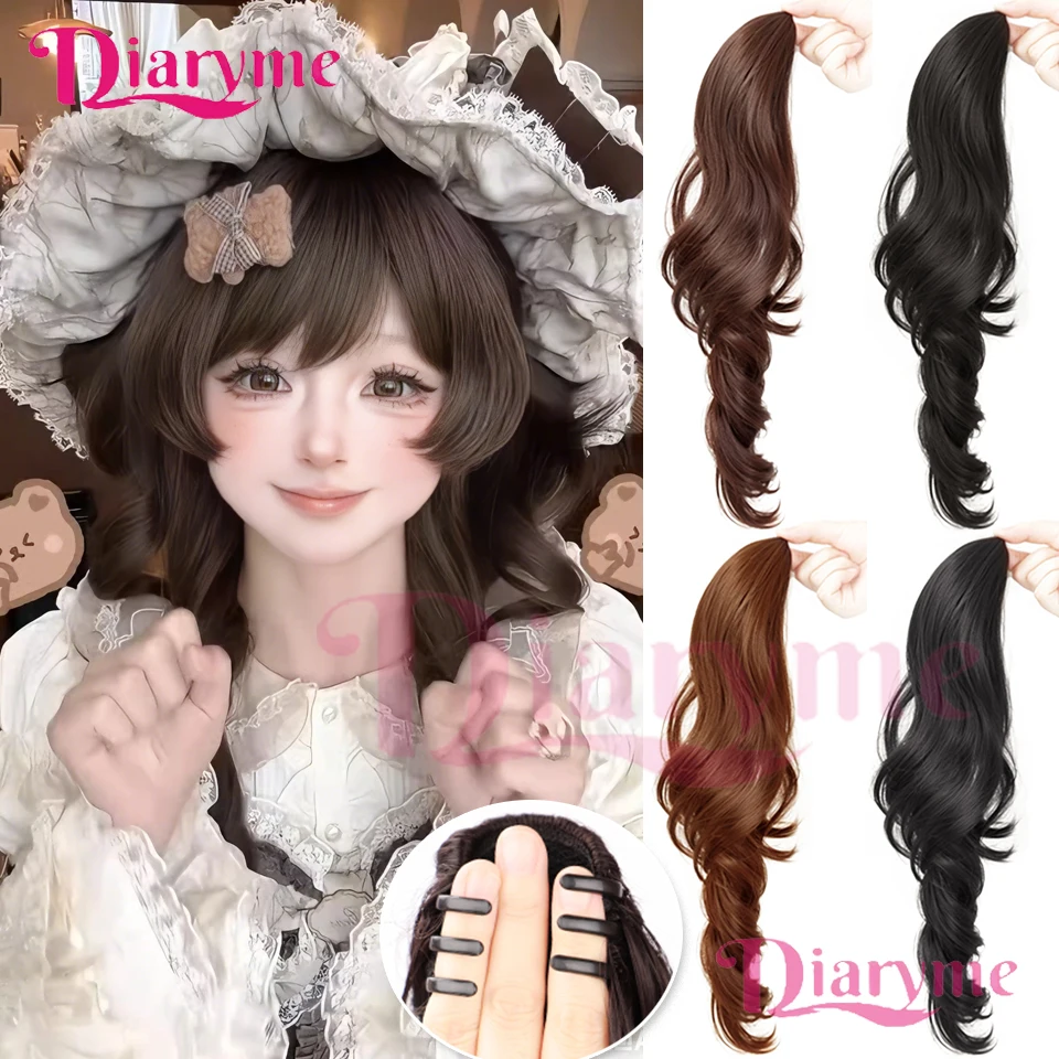 Parrucca sintetica con coda di cavallo, stile clip, parrucca con coda di cavallo riccia ondulata legata lateralmente, adatta per le donne da indossare nei festival quotidiani