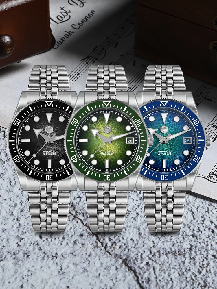 San Martin 37.5mm Miyota 9015 Automatic Mechanical Sport Watch 3H Date Waterproof 200m Sapphire Crystal BGW-X1 Lume SN0148GX