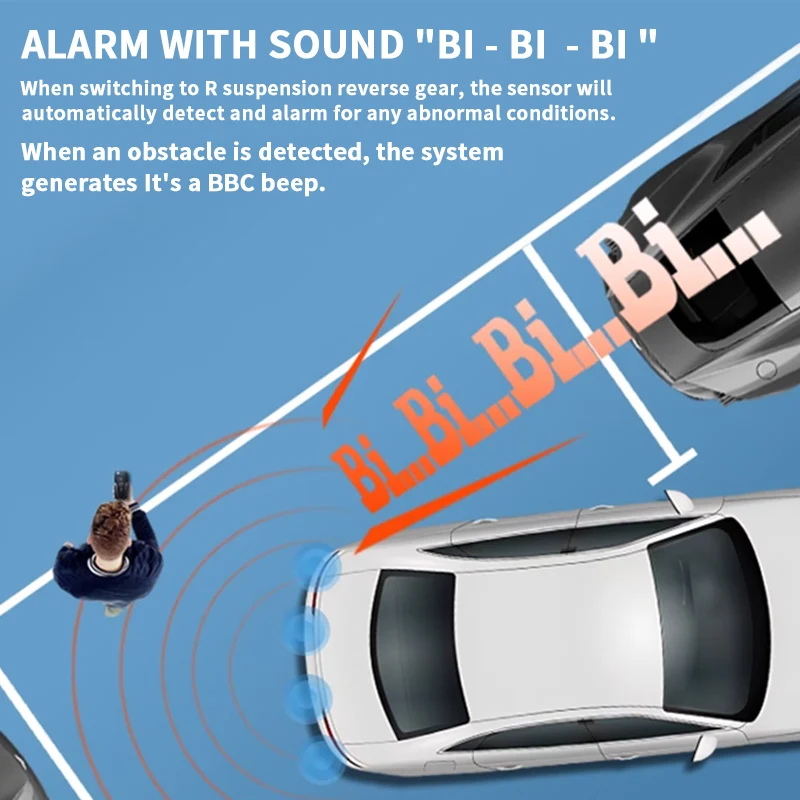 16.5mm 8 Sensor Parking Radar Kit with LED Distance Display & Beeping Alarm 12V Waterproof Reverse Sensor for SUV MPV Van