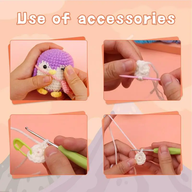 PenEcolCrochet-Kit d'invitation au crochet pour enfants, matériel d'art au crochet pour débutants, tutoriel vidéo mignons