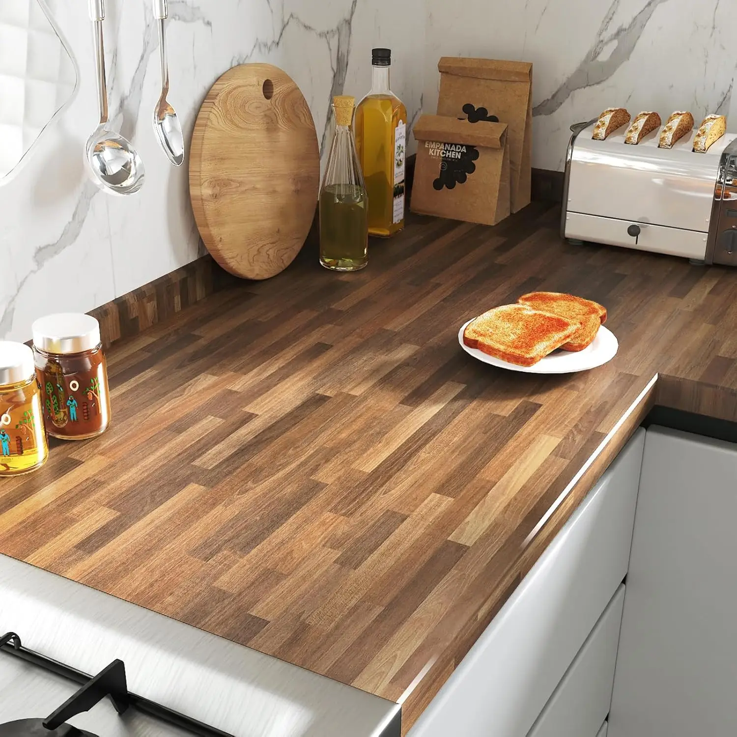 

36x200 Inch Large Brown Wood Contact Paper, Waterproof Peel and Stick Countertop Cover for Kitchen Cabinets, Desk Vinyl Wrap