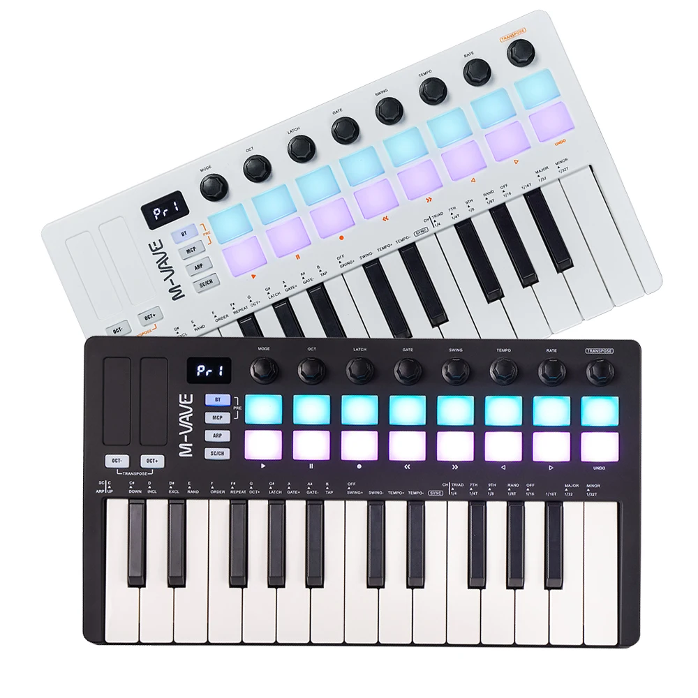 

M-VAVE SMK-25 II 25 Key MIDI Controller Keyboard Mini USB 16 RGB Drum Pads 8 Knobs with Music Production Software Included