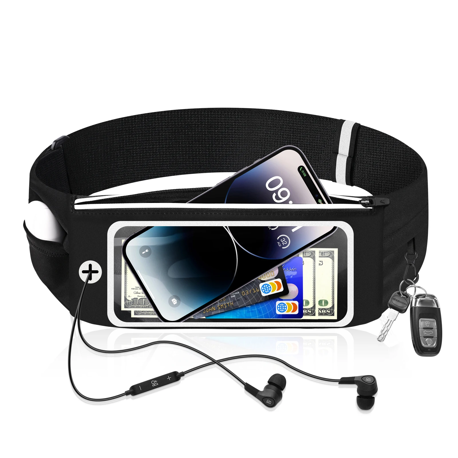 HAISSKY Touch Screen Running Waist Belt For iPhone 15 14 13 12 Pro Max 15 Plus Elastic Zipper Pockets GYM Sports Waist Pack Bags