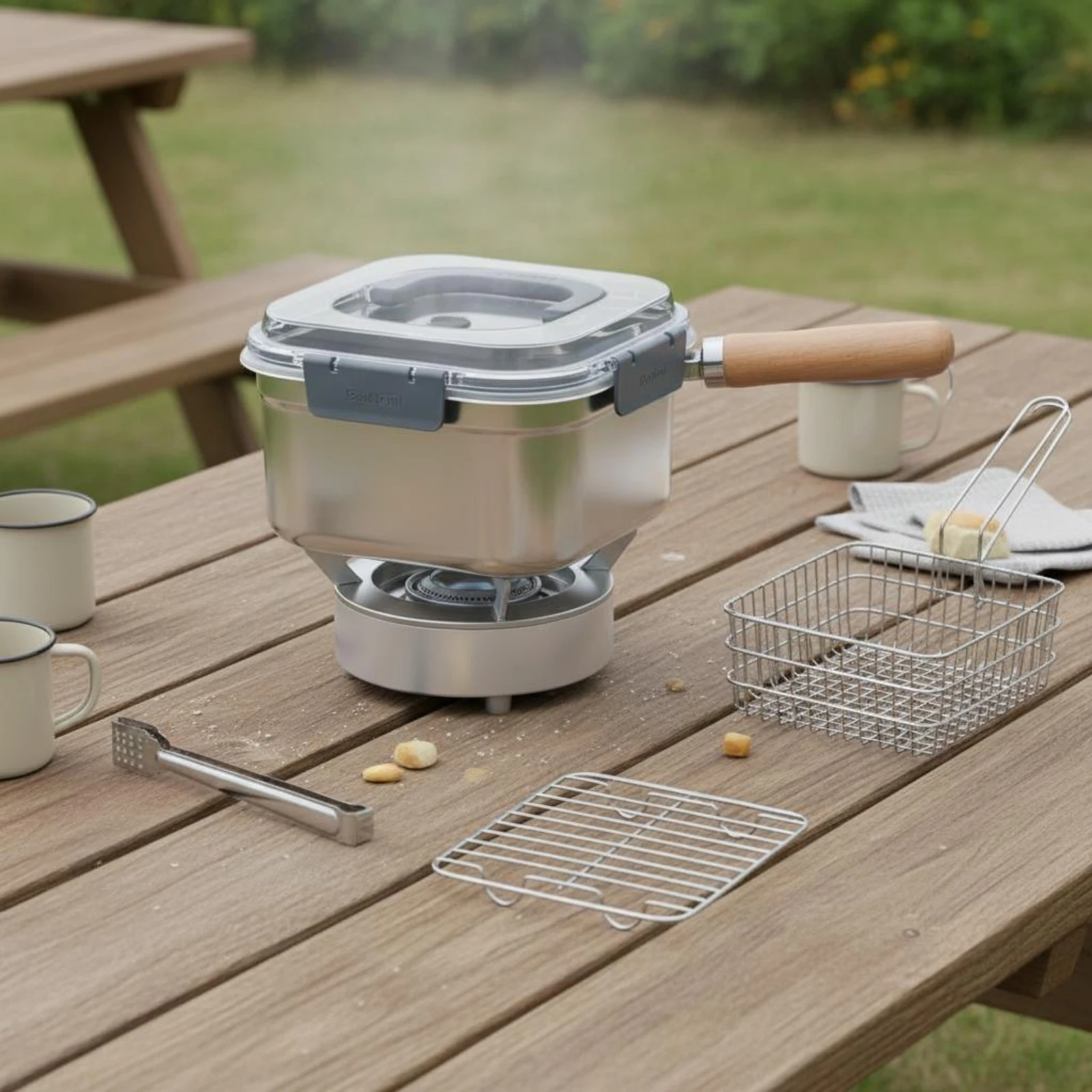 Stainless Steel Fryer Pot Detachable Handle Deep Fryer Pot with Basket All Stovetop Compatible for Outdoor Meal, Travel