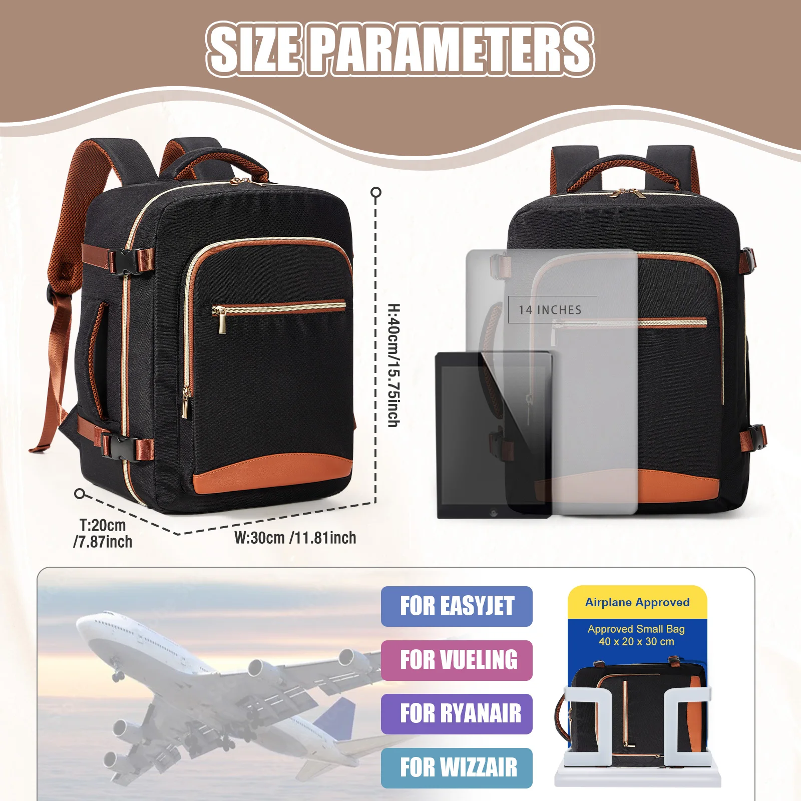 Mochila de negocios para hombre, equipaje de cabina, 40x30x20, equipaje de mano, mochila de viaje, bolsas para ordenador portátil de 15,6 pulgadas, mochila para senderismo