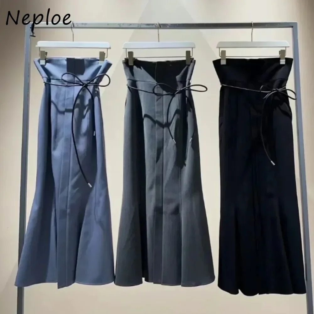 Neploe Literary Socialite Style Luxury Gentle Faldas High Waist Mermaid Lace Up Mujer Faldas Japan Ruched New All-match Skirt