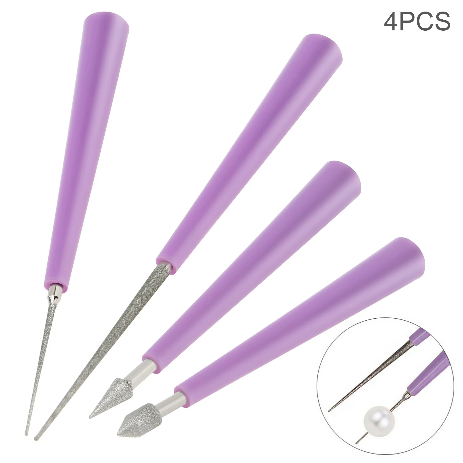 4 Pcs Needle Files Set Diamond Tipped Pearl Bead Reamer Burr Beading for DIY Jewelry Making ABS Handle Beading Hole Hand Tools