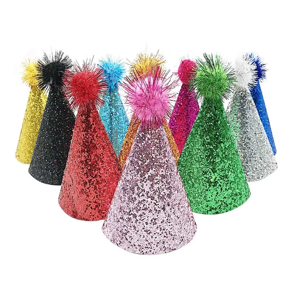 Pet Birthday Caps With Ball Cat Dog Costume Sequin Headwear Cap Hat Christmas Party Pet Accessories Decoration