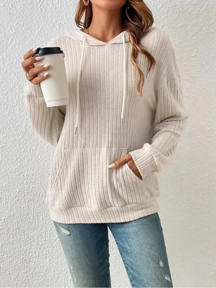 European and American Autumn Winter New Knitwear Hooded Pit Striped Kangaroo Pocket Long Sleeved Sweater