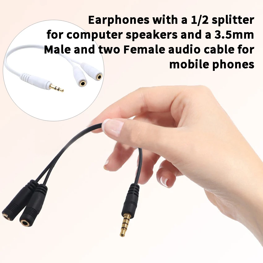 

Dual Female Audio Cable Y Splitter Cable 3.5 MM 1 Male To 2 for Earphone Headset Headphone Stereo Plug Adapter Jack MP3MP4