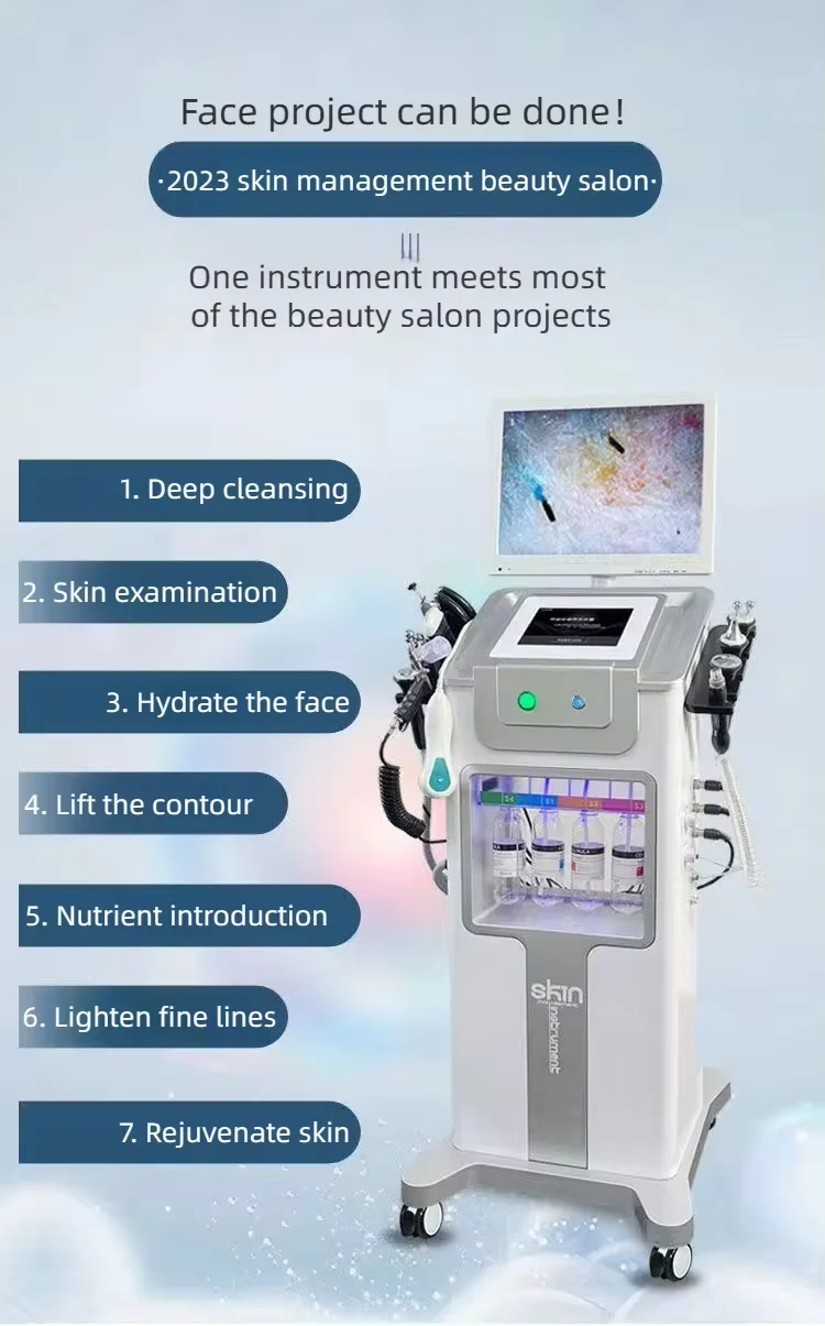 New Updated 12 In 1 Hydra Peel Skin Management Machine Water Peeling Skin Lifting Facial Oxygen Skin Detection Hydra Spa Machine