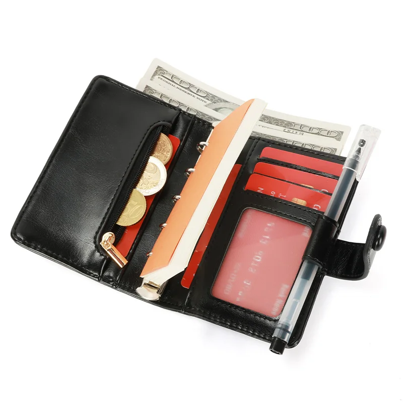 M5 A8 Leather  Mini Notebook Portable  Loose-Leaf Hand Book 5 Ring Metal Binder Planners Organizer Diary Journal Wallet