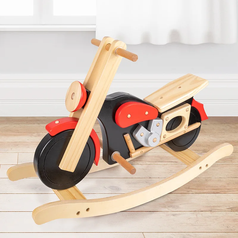 Wooden Children\'s Motorcycle Rocking Horse Baby Baby Toy Balance Ride Horse Rocking Car Toy