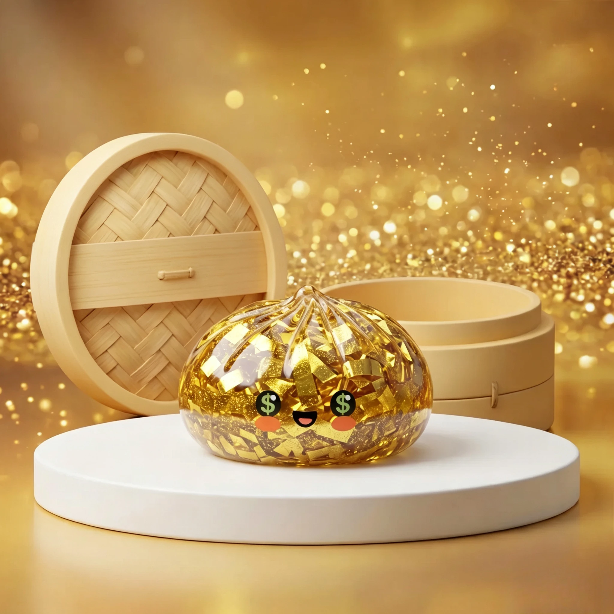 Transparent Gold Foil Bun Squeeze Toy Cute Fortune Dumpling Fidget Toy Sparkly Squishy ASMR Sensory Toy Soft Stress Relief