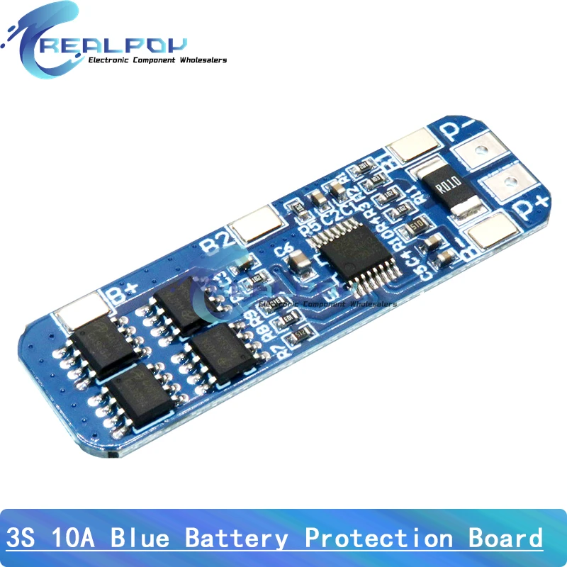 Placa de proteção da bateria do lítio do lítio, carregador de bateria azul bonde, 3S, 12V, 18650, 10A, 10.8V, 11.1V, 12.6V