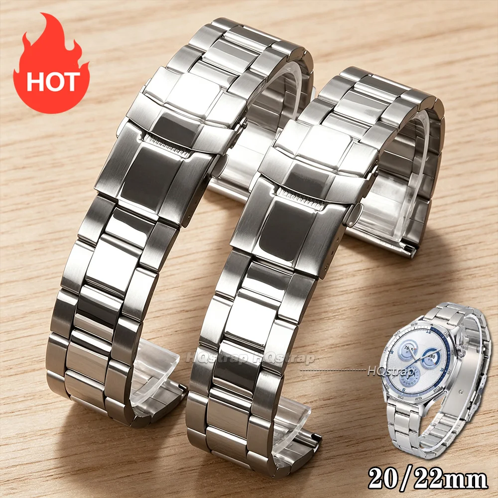 New Stainless Steel Watch Band 20mm 22mm for Huawei Watch GT6/5/4 Universal Bracelet Folding Buckle Middle Polished Wrist Band
