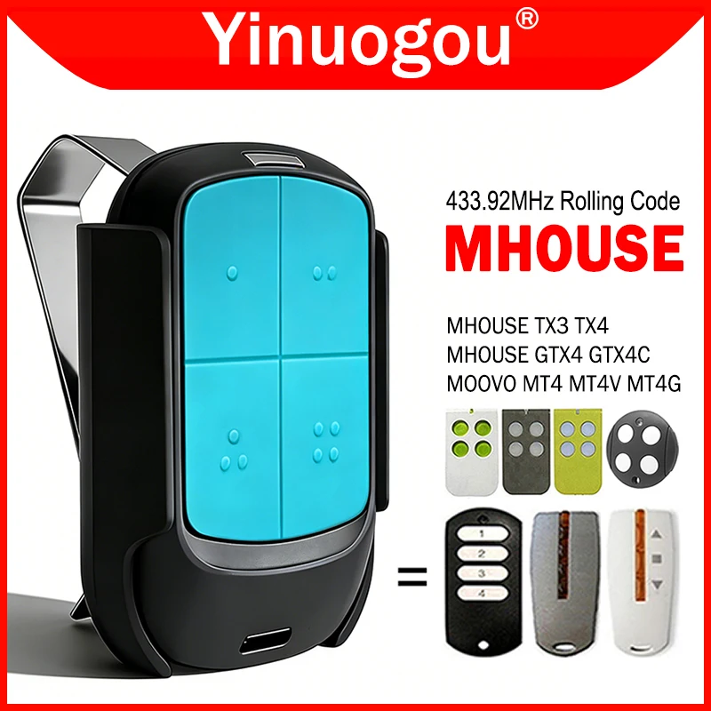 

Mhouse GTX4 TX4 GTX4C TX3 MOOVO MT4 MT4V MT4G Пульт дистанционного управления для гаражных ворот/ворот 433.92 МГц, с плавающим кодом, ручной передатчик